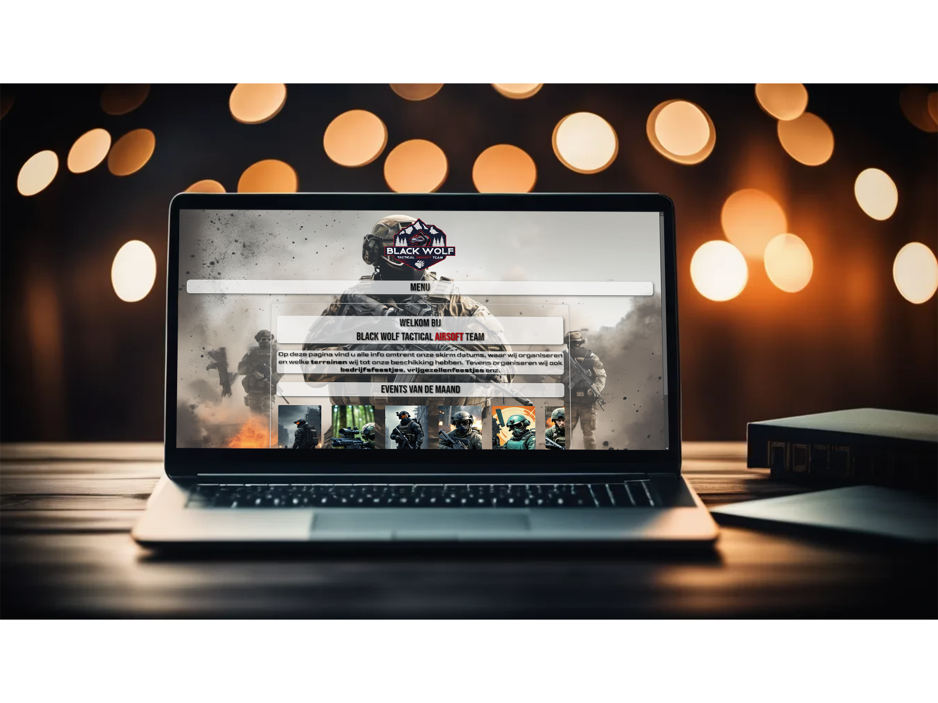 Airsoft evenementen website ontwerp op desktop