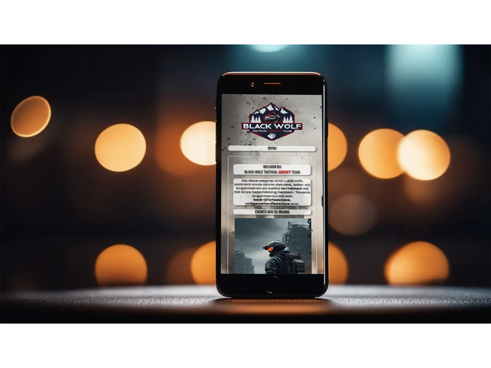 Mobiele versie van Airsoft evenementen website ontwerp