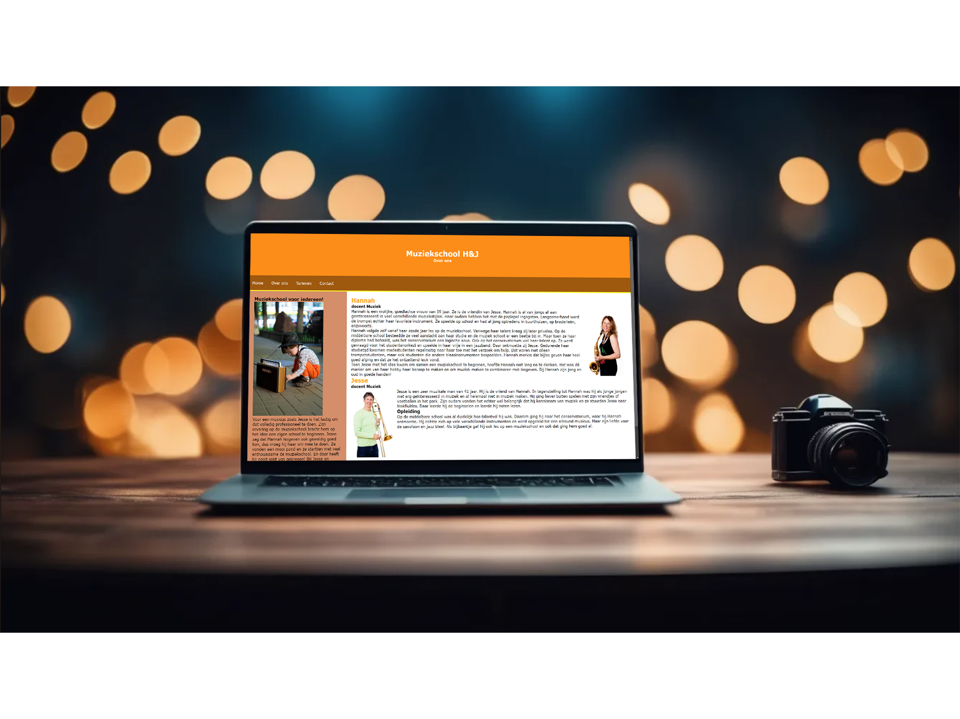 Muziekschool website ontwerp op desktop