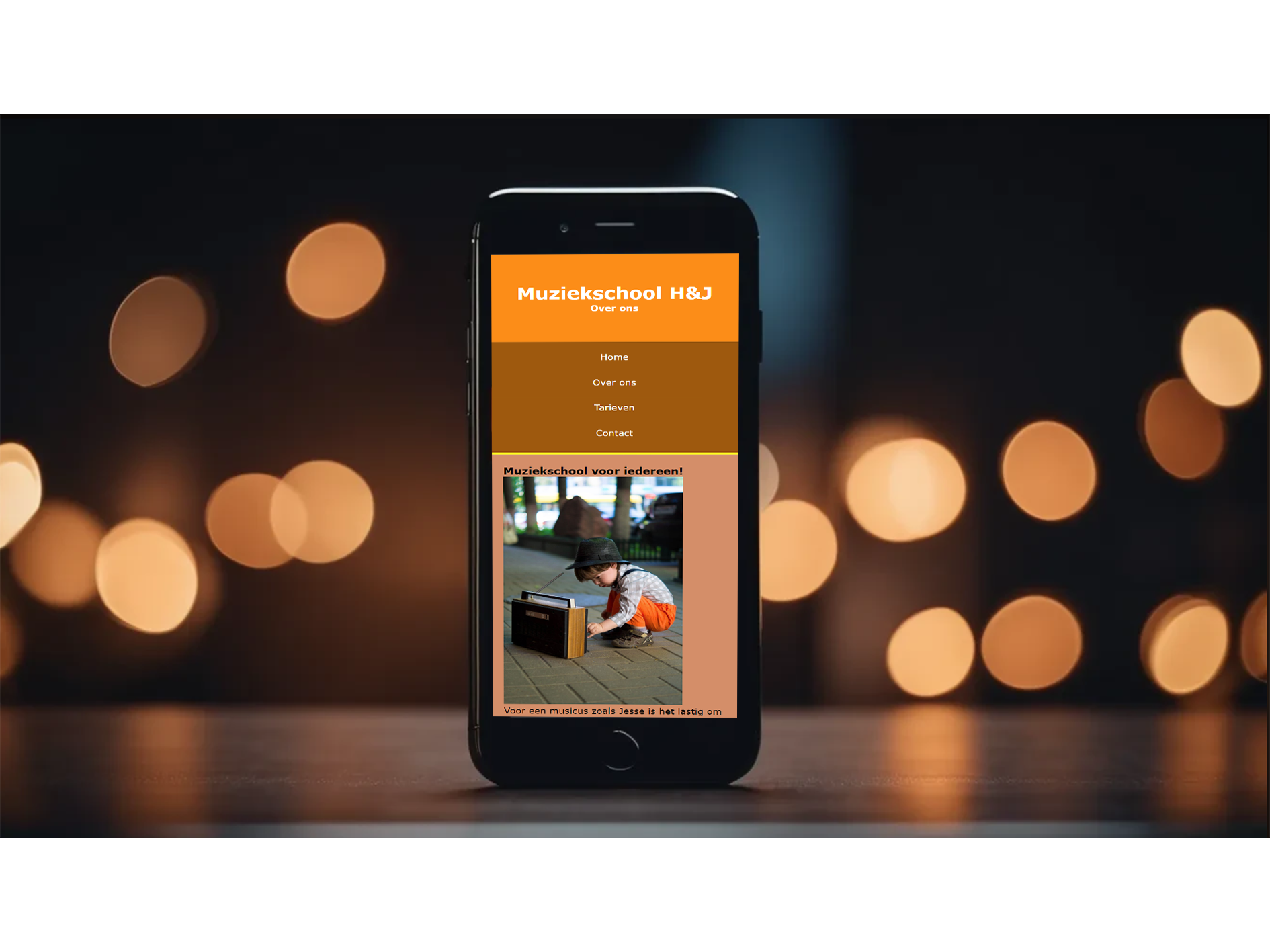 Mobiele versie van muziekschool website ontwerp